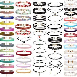 FREE GIFT      New 60 PCS Choker Necklace, K&Q Classic Stretch Colorful  Collar
